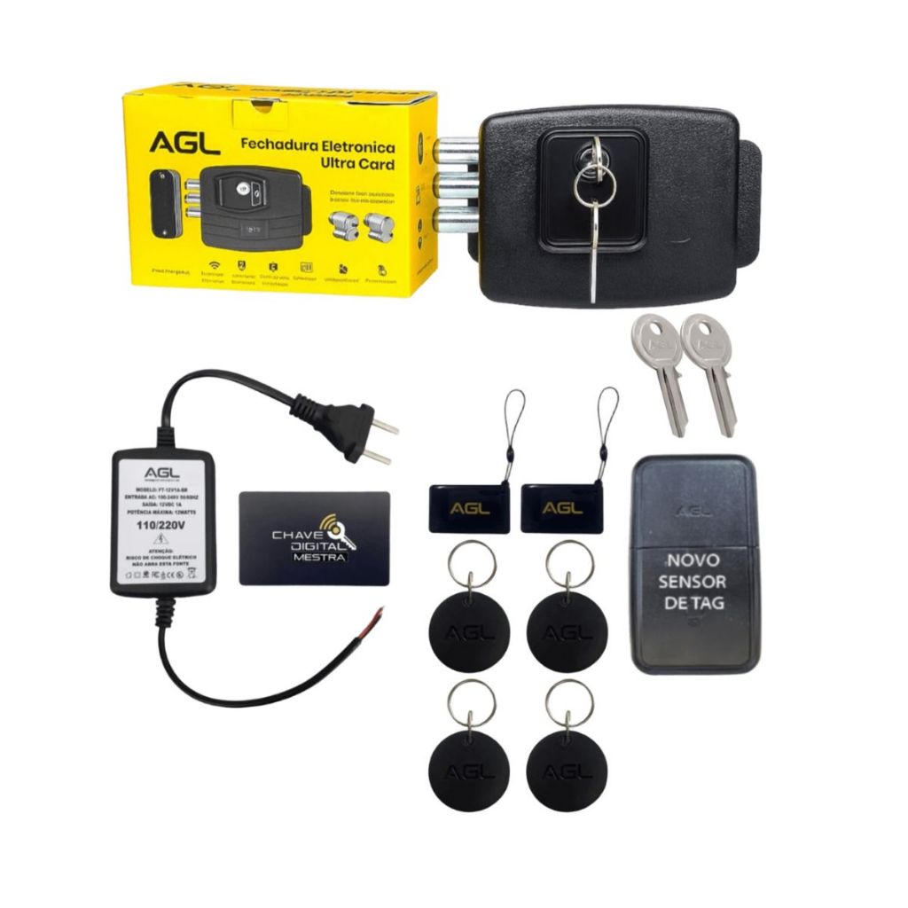 KIT FECHADURA ELÉTRICA PARA PORTÃO ULTRA CARD TAG MIFARE 12V 13,56MHZ PRETO - AGL em Oferta na Shopee