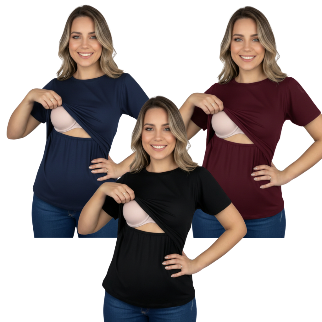 Blusa Amamentação Blusinha para Amamentar Gestante Lactante Maternidade Amamentar Gravida
