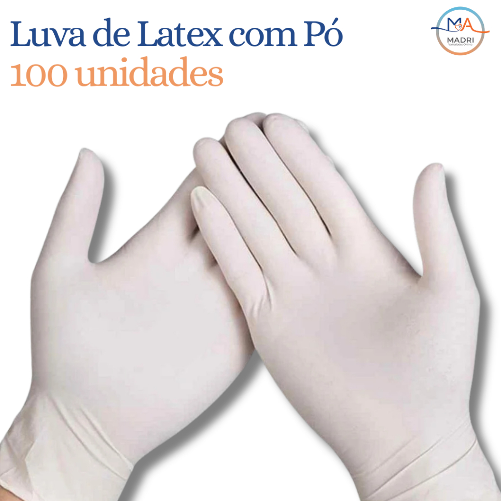100 Uni Luva Látex Descartável C/ Pó -  PP, P, M, G