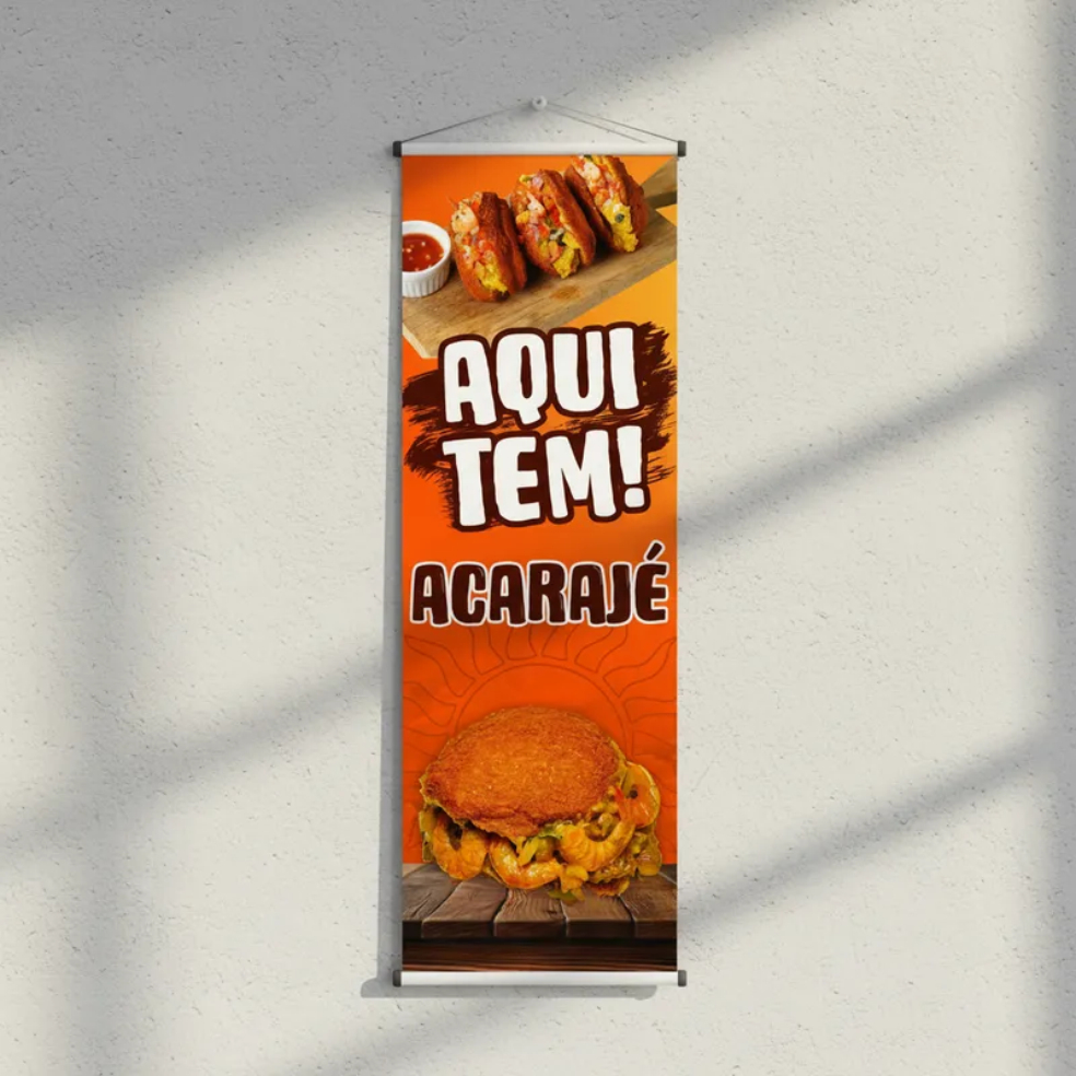 Banner Faixa Lona Aqui Tem Acarajé Lanchonete Comida Culinária Nordeste Food Truck Divulgação 100x30