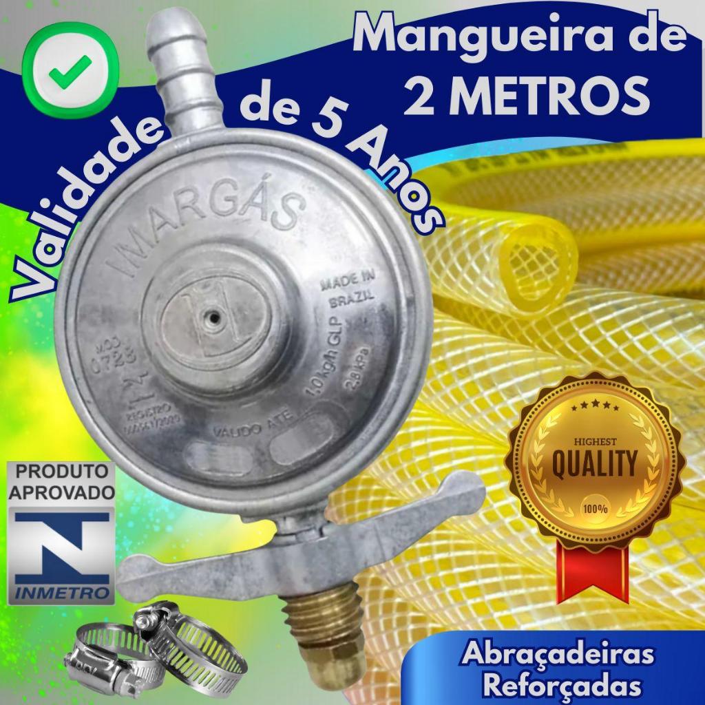 Imagem Kit Registro Regulador de Gás com ou Sem Manometro Mangueira e Abraçadeira