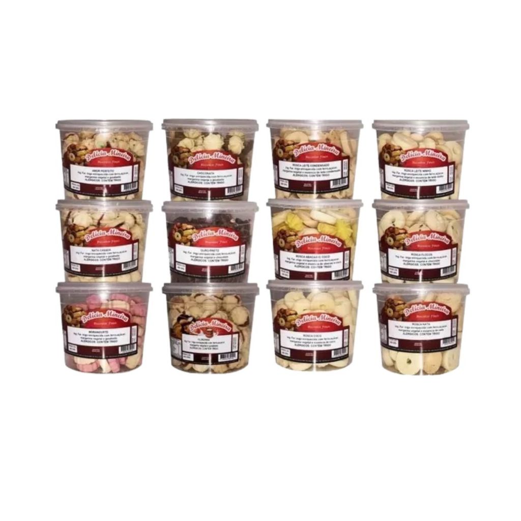 Kit 12 Potes Biscoito Delícia Mineira 6 Doces 6 Salgados Sortidos Café Lanches Festas Revenda