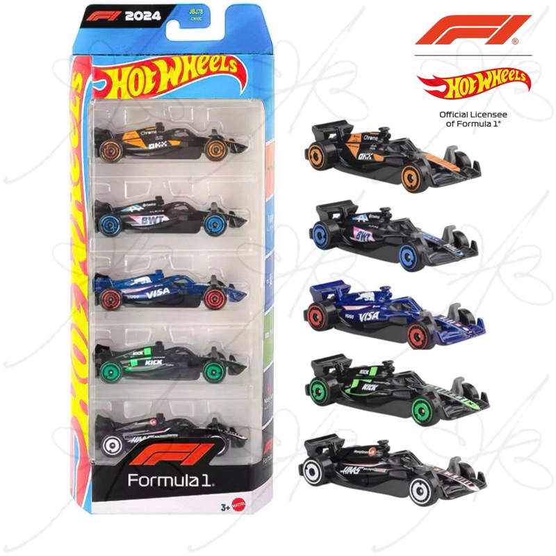 Hot Wheels Formula 1 Pack com 5 Miniaturas 1/64 Pack F1 Mclaren Alpine Haas Kick Mattel