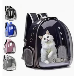 Mochila Transparente Para Animais De Estimação Transportadora De Gatos Com Fecho De Correr Lateral