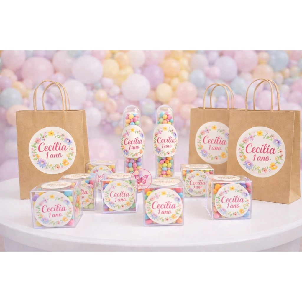 Kit 50 Adesivos Flores Personalizados |Jardim Encantado, Lembrancinhas e Festa