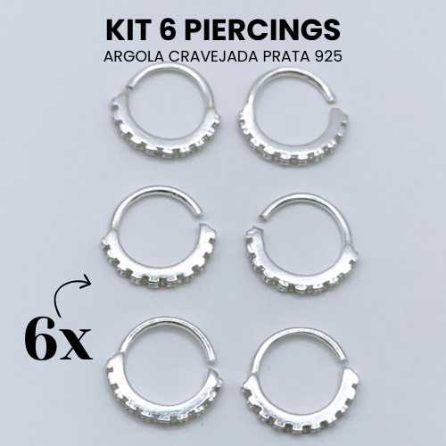 KIT 6 PIERCINGS ARGOLA CRAVEJADA PRATA 925 NARIZ HELIX ORELHA NOSTRIL - 8MM em Oferta na Shopee