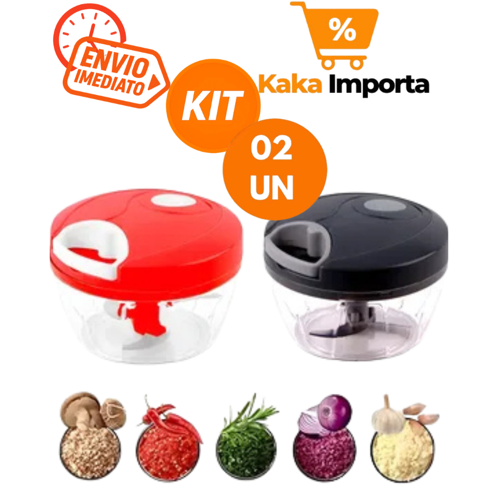 Mini Processador e Triturador Manual 3 Laminas Inox Picador de Legumes, Carnes, Frutas, Verduras.