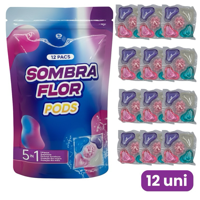 Kit 12 Pods Sombra Flor 5 em 1 | Cápsulas de Lavagem Roupas com Perfume Duradouro em Oferta na Shopee