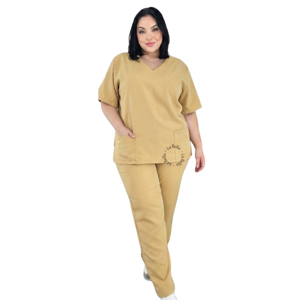Conjunto Pijama Scrub Cirúrgico Hospitalar Unissex Gabardine Marsala Rose Carcelin, Tecido não  PH