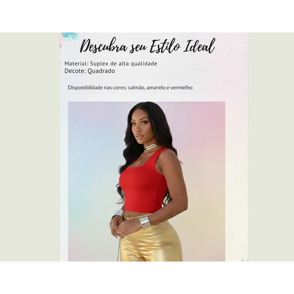 Cropped Feminino Alça Grossa Regata Tecido Suplex Várias Cores Estiloso e Casual