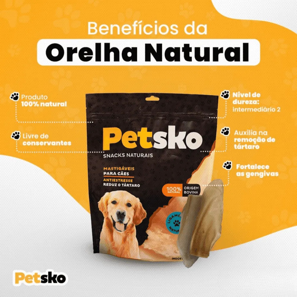 Petisco Petsko Orelha Bovina Natural 2 UND