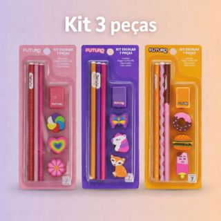 3x Kit Escolar 7 Peças Tema Cute, Animais e Comida – Ideal para Lembrancinhas e Volta às Aulas em Oferta na Shopee
