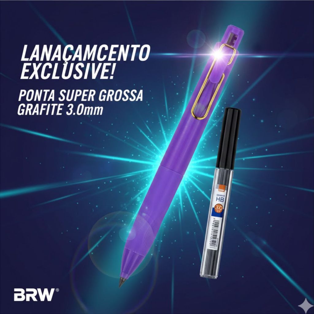 Kit Lapiseira Triton 3.0mm Ponta Grossa + Tubo C/ 3 Grafites 3mm - Roxa Lilas - Escolar e Artística