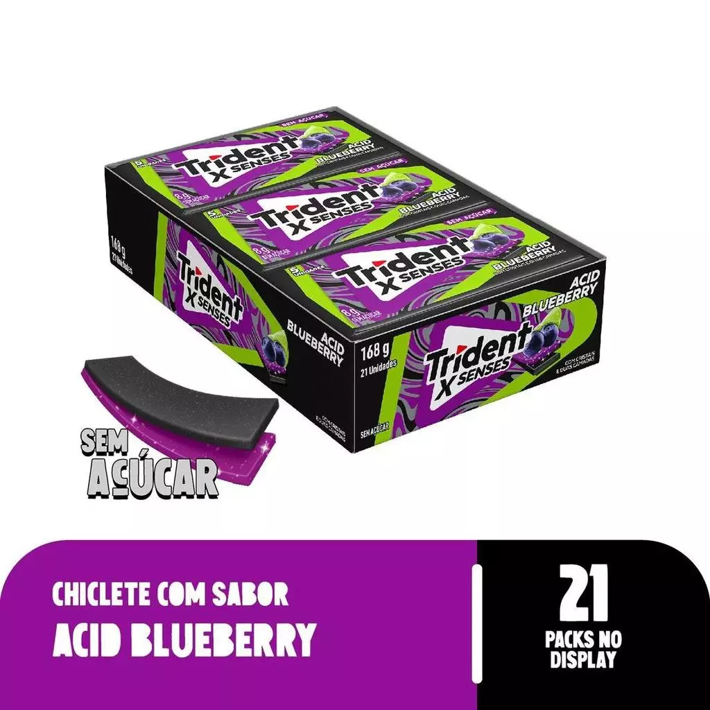 Chiclete Trident Blueberry Caixa Com 21 Unidades Goma de Mascar Sem Adição Açucares
