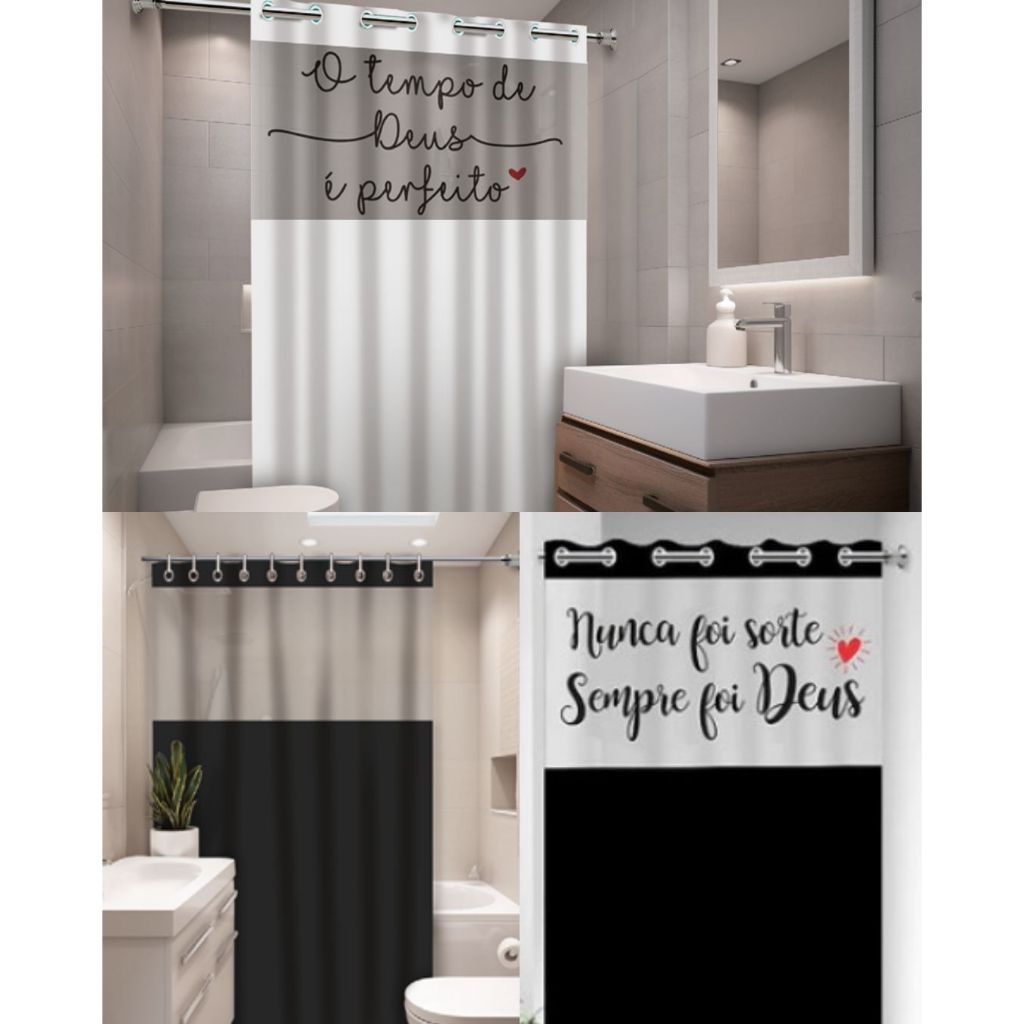 CORTINA BOX PARA BANHEIRO PVC ANTIMOFO COM VISOR DIVERSOS MODELOS - FRASES OU LISO em Oferta na Shopee