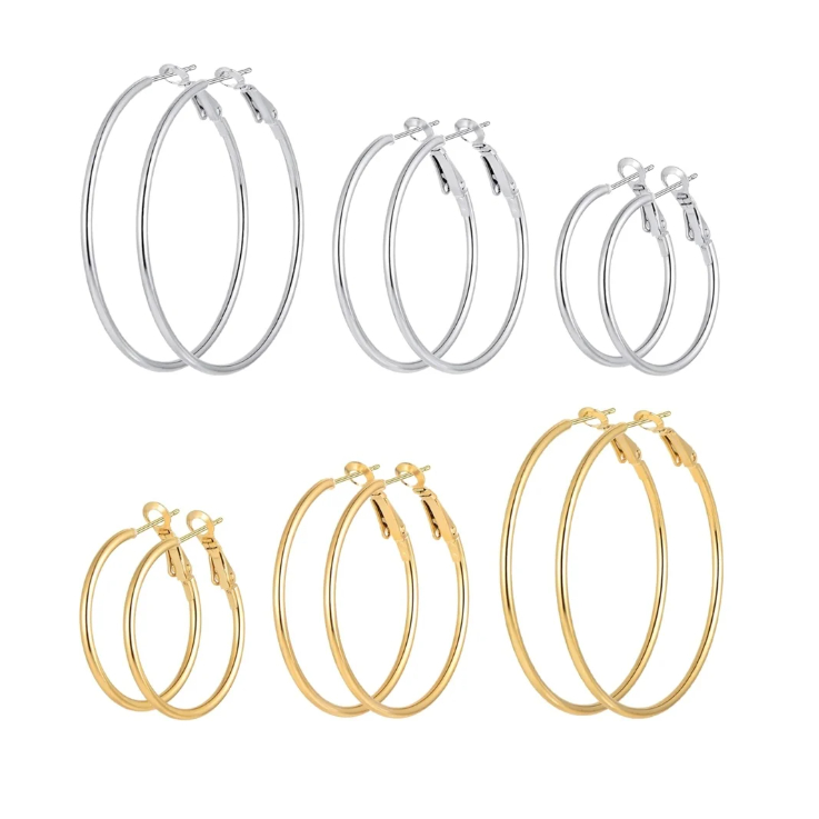 Kit 3 Pares Trio de Argola Fina, Brincos de Argolas PRATA/DOURADO, Conjunto de Brinco, Conjunto de Argolas, 3 Pares de A