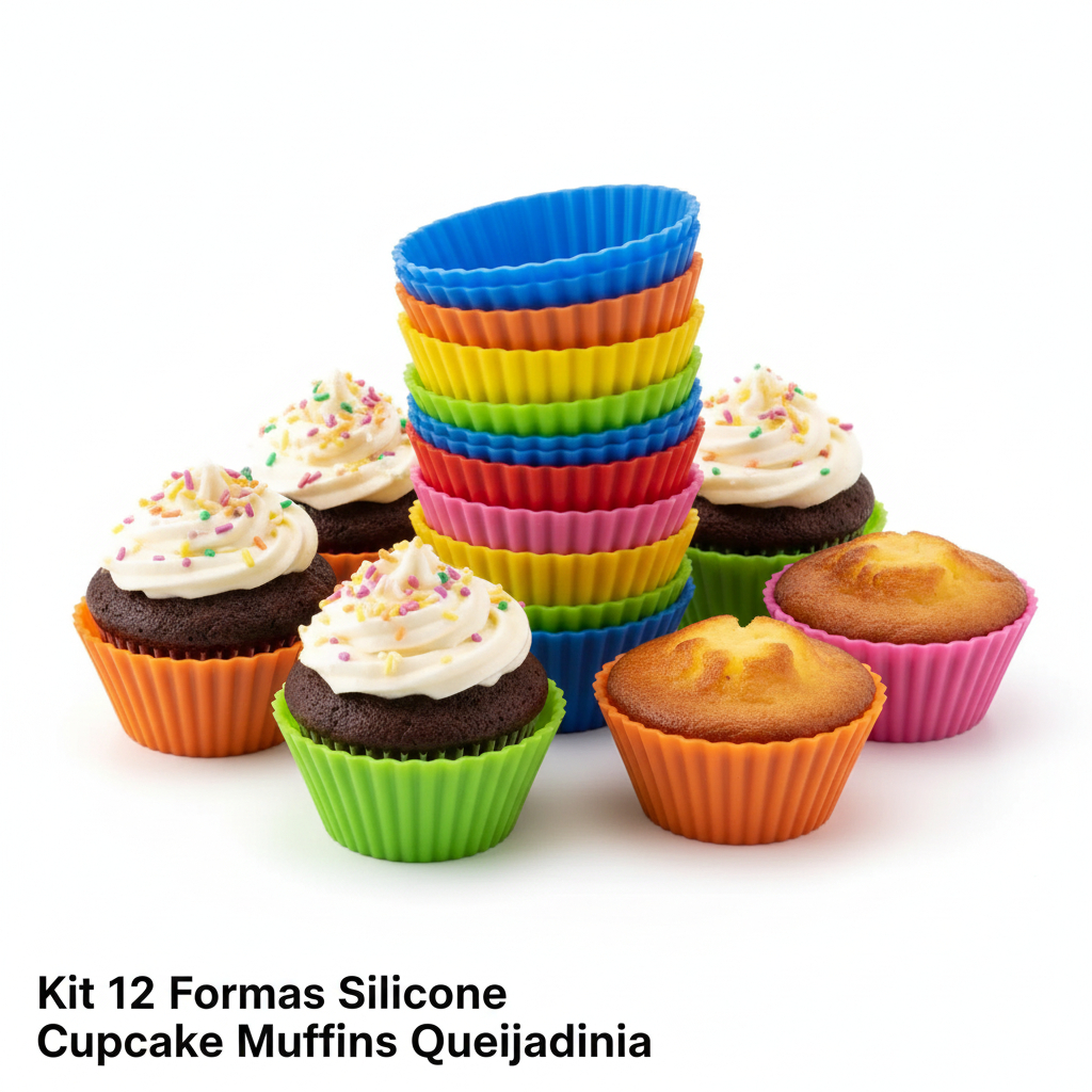 Kit 12 Formas Silicone Cupcake Muffins Queijadinha