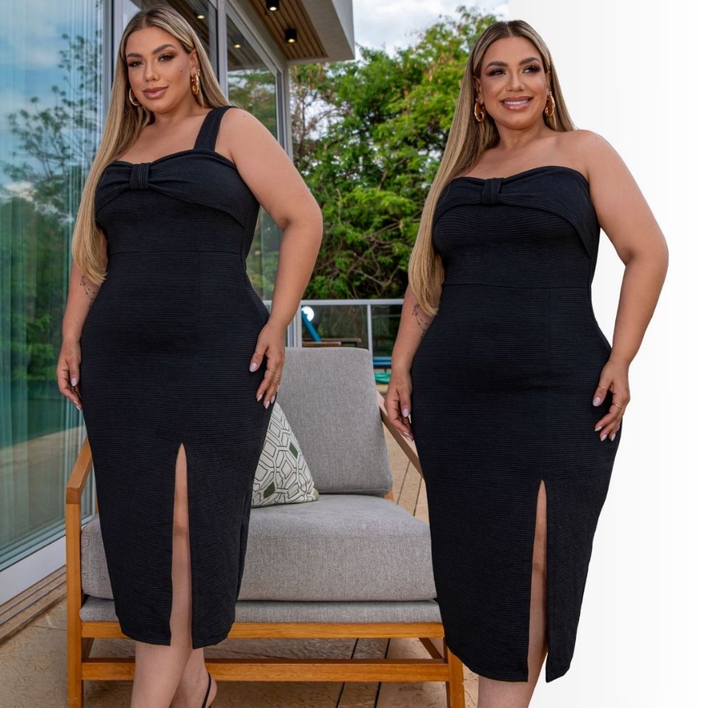Vestido Plus Size Feminino Midi Anarruga Tomara que Caia Elegância e Tendência unidas em uma peça!
