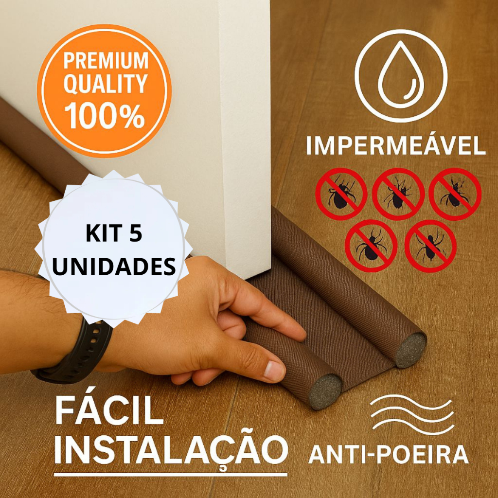 KIT Com Até 5 Tapa Porta 80, 90 e 100cm Veda Porta Ajustavel Rolinho Impermeavel Marrom
