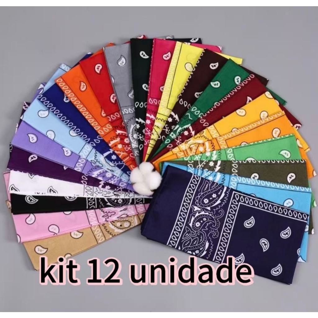Kit 12/6/3 Bandanas Lenço Estampada Colorido 55*55cm aleatorio