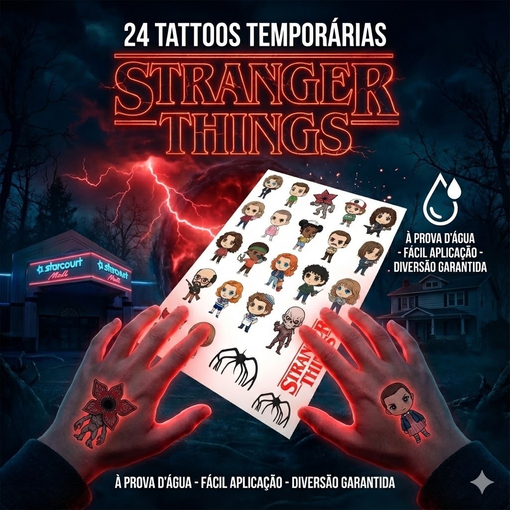 Tatuagem Temporaria Personagens Stranger Things 20x28cm - 24 Unidades em Oferta na Shopee
