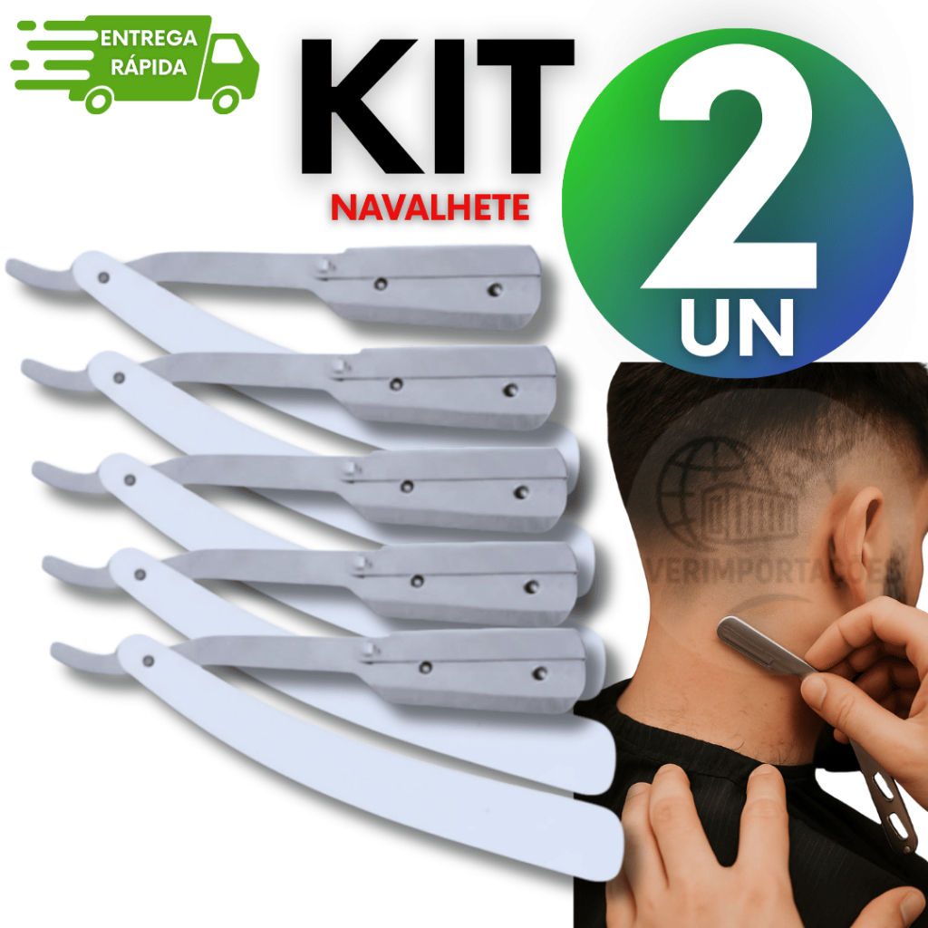 KIT 05 Unidades - Navalhete metal Para Barbear Com Cabo Plástico Premium Utilidades Barbearia
