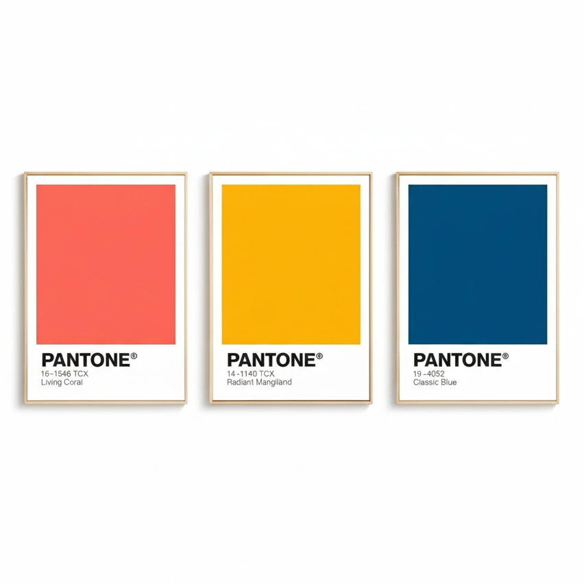 Quadros decorativos Arte Visual Nórdica Pantone Design cores moderna (3 peças)