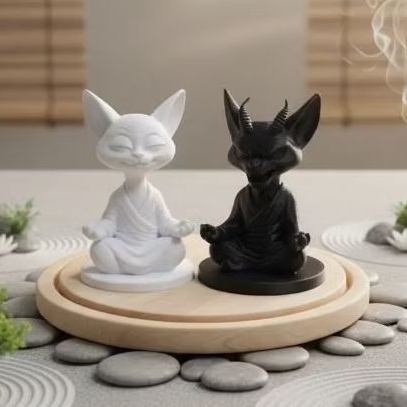 Imagem Estátua Decorativa Gato Zen Yin Yang