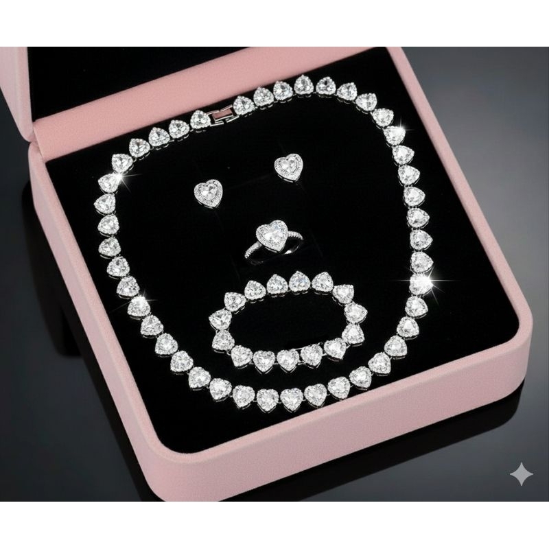 Conjunto Completo Colar Pulseira Brinco Anel Inspiração Swarovsk Coração em Oferta na Shopee
