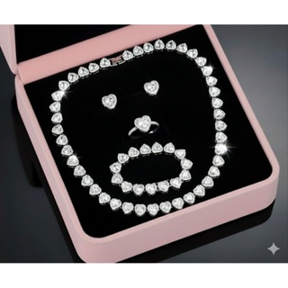 Conjunto Completo Colar Pulseira Brinco Anel Inspiração Swarovsk Coração em Oferta na Shopee