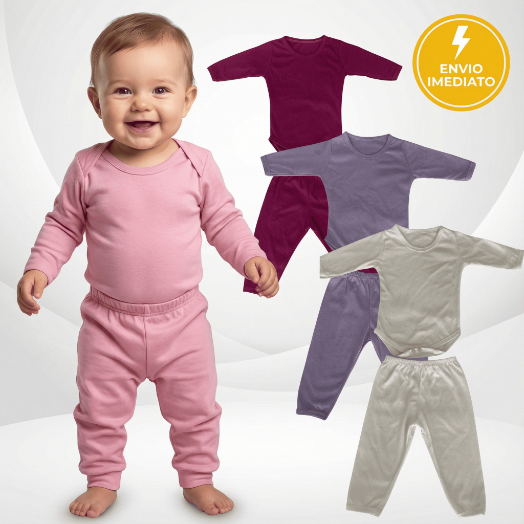 Kit 4 peças body e mijão calça menina liso bebe algodão infantil manga longa bory bodies feminino