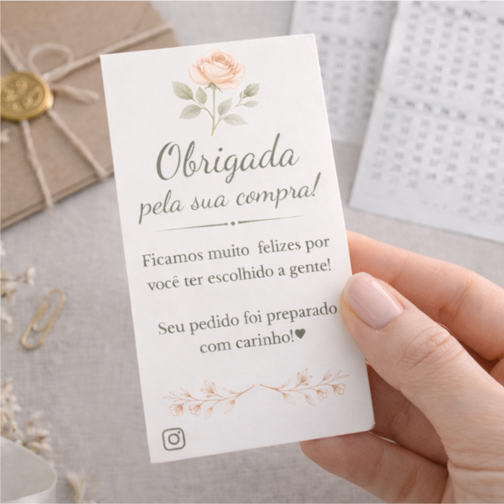 Cartão de Agradecimento com Calendário 2026 | Mimo para Cliente | Tag Ideal para Lojas e Artesãs em Oferta na Shopee