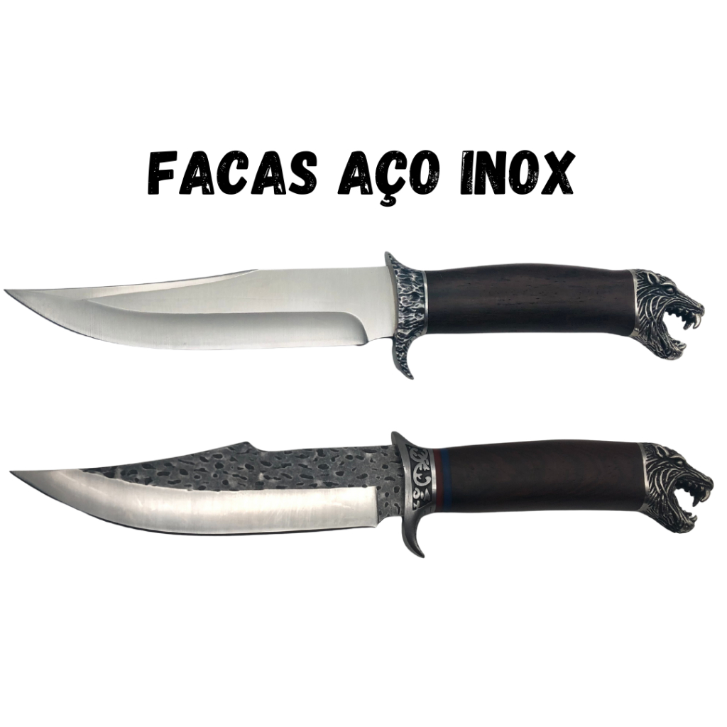 Faca Churrasco Caça e Pesca Cabo Artesanal em Madeira, Aço Inox - 1768 em Oferta na Shopee