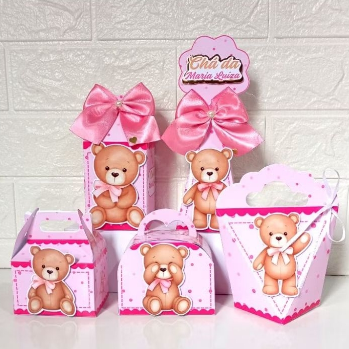 kit clássico de caixinhas personalizada para lembrancinhas de festa de aniversário,tema ursinha Rosa,leia a descrição.