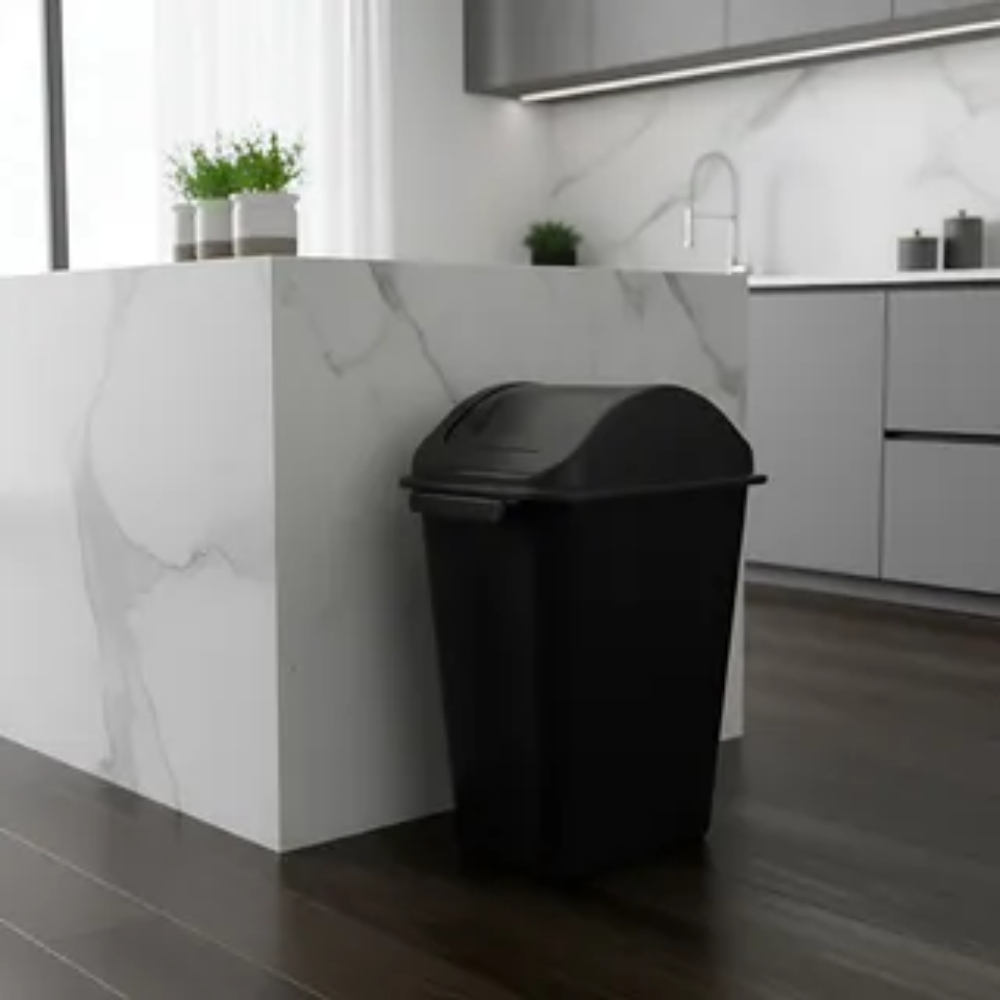 Cesto Lixo Tampa Vai Vem 20L Retangular PP Preto Cozinha Banheiro 48cm