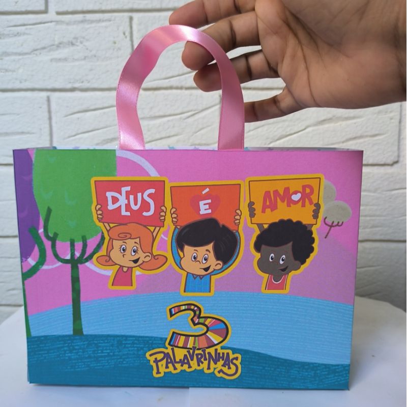 Sacola personalizada 3 Palavrinhas Menina Pegue e monte  Sacolinha lembrancinha