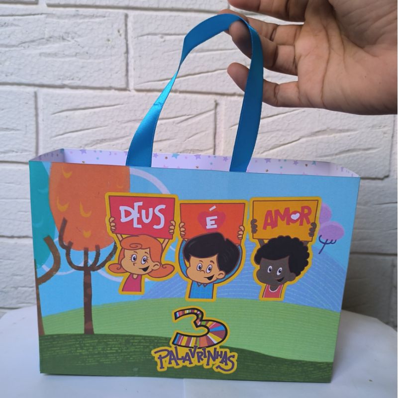 Sacola personalizada 3 Palavrinhas Menino Pegue e monte  Sacolinha lembrancinha