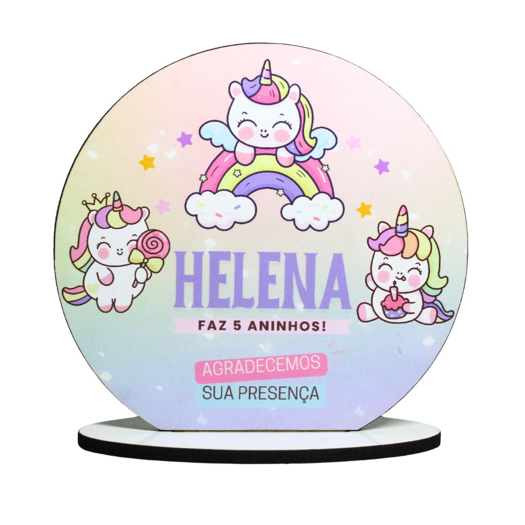 Lembrancinha Unicórnio MDF Personalizada Nome Idade Aniversário Festa Infantil