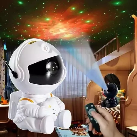 Mini Luminária Astronauta Projetora Galáxia LED com Controle Luz Noturna Céu Estrelado