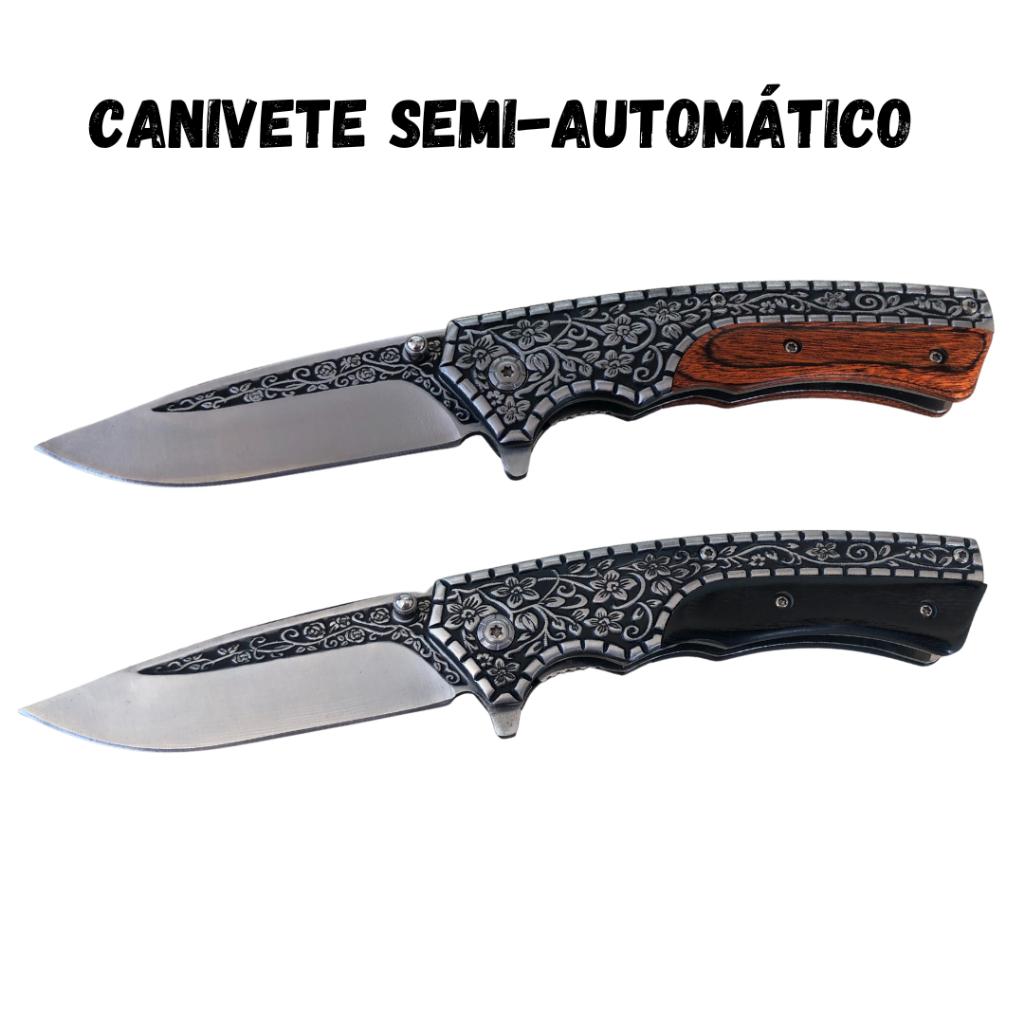 Canivete Semi Automático Cabo Madeira e Ferro (Trabalhado) - 1678 em Oferta na Shopee