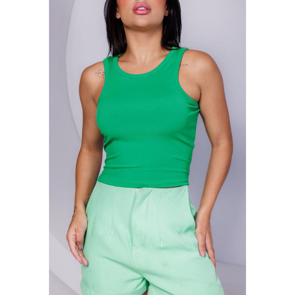 Blusinha Cropped Regata Canelado Costas Nadador Blusa Feminina Básico top cropped regata canelada