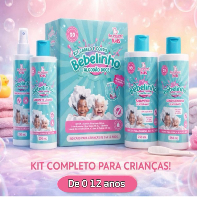 Kit Infantil Bebelinho Bio Instinto Kids Algodão Doce Shampoo Condicionador Sabonete e Colônia 0 a 12 anos em Oferta na Shopee