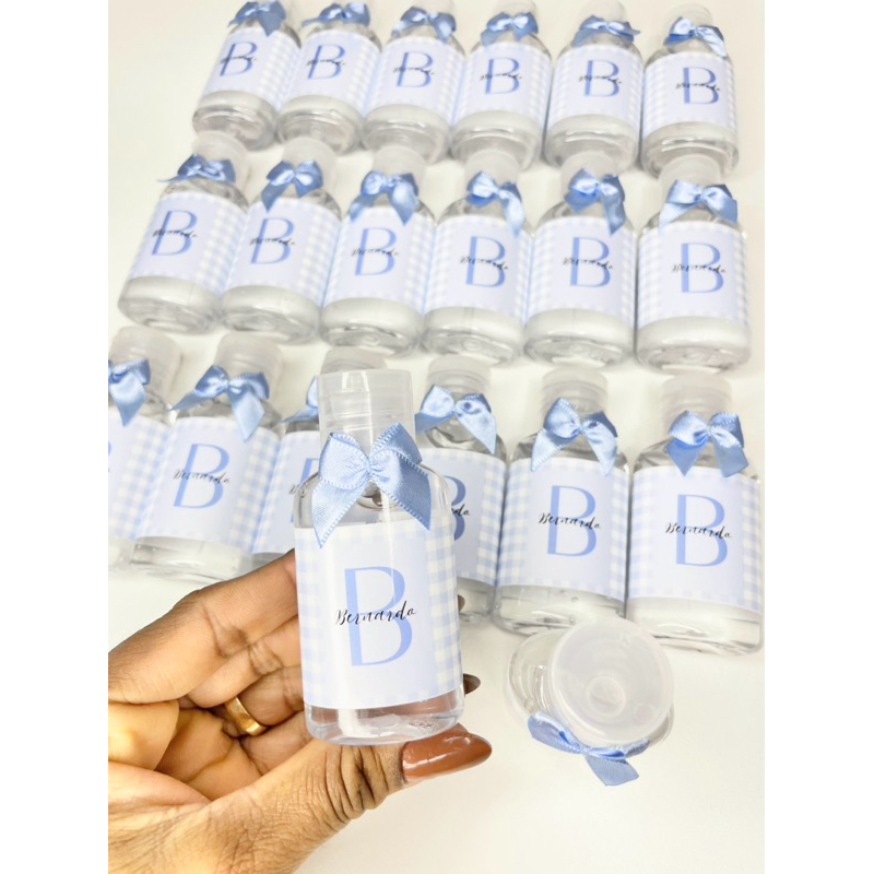 kit 30 álcool em gel perfumado e personalizado lembrancinha de nascimento de bebê
