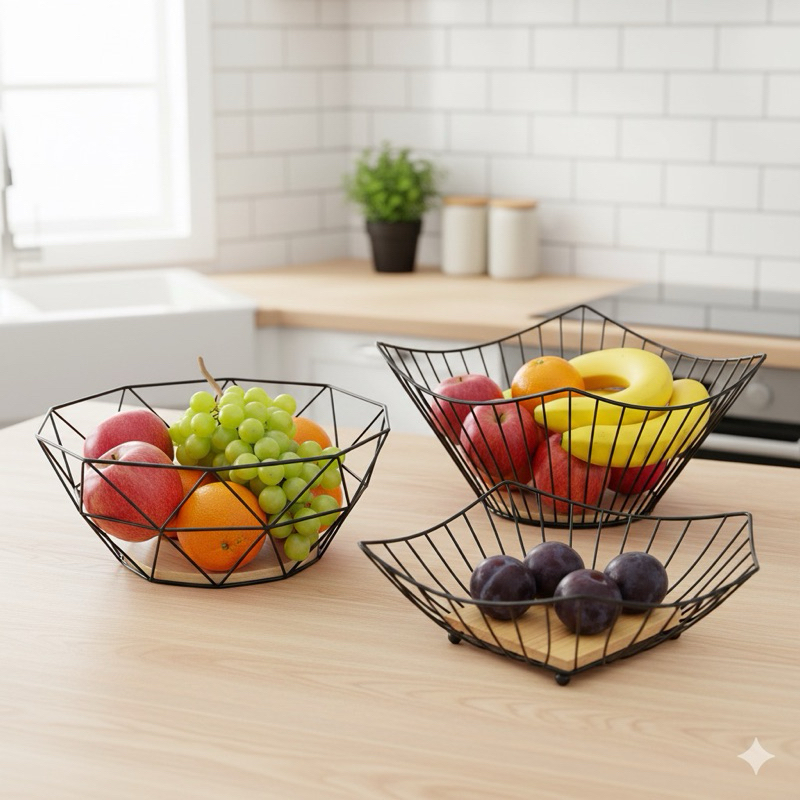 Fruteira Cesto Centro de Mesa Organizador Metal e Madeira Aramado Cozinha Arranjo de Mesa Cesto Decorativo Porta Objetos