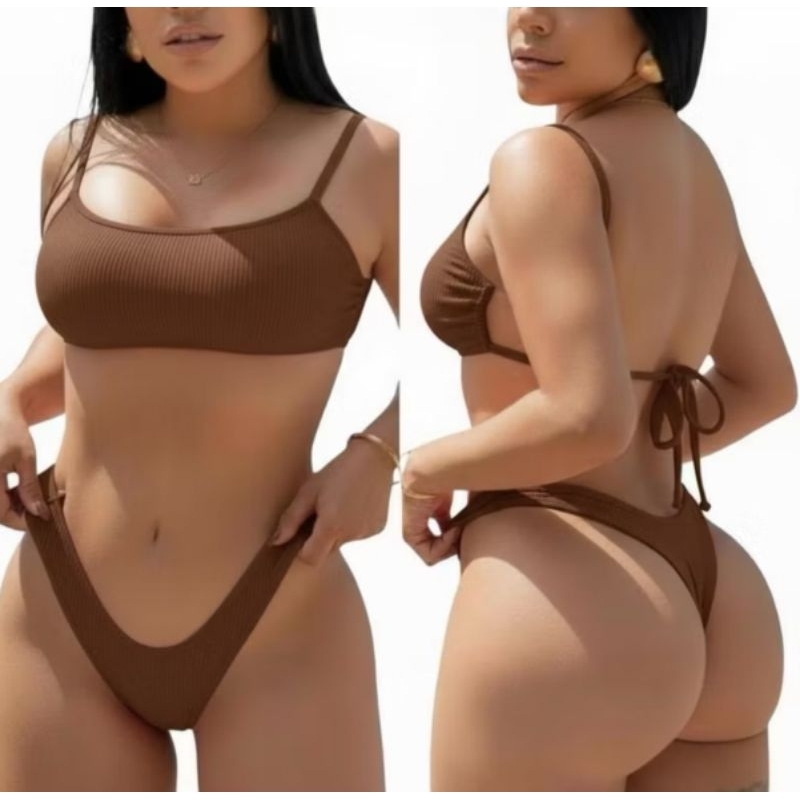 BIQUINE FIO DUPLO E CALCINHA EMPINA BUMBUM COM BOJO TENDÊNCIA 2026 em Oferta na Shopee