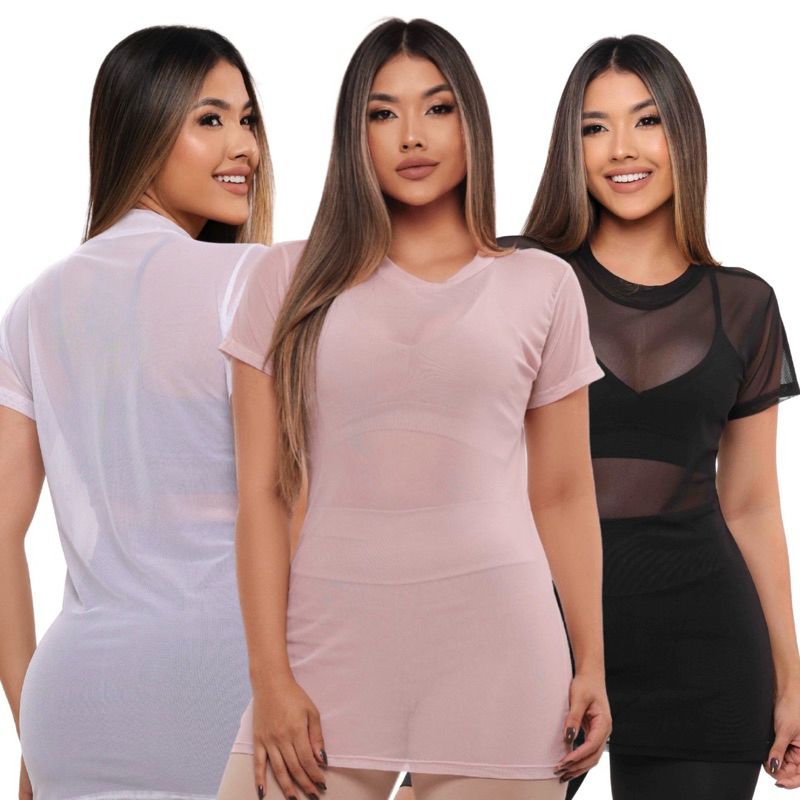 Blusa Tule Transparente Fitnes Feminina Longa com Manga camisa tule camisetão Academia Conforto Verão CAIMISETINHA TULE em Oferta na Shopee