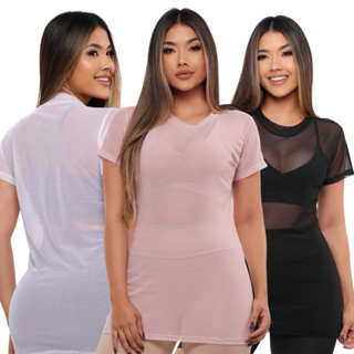 Blusa Tule Transparente Fitnes Feminina Longa com Manga camisa tule camisetão Academia Conforto Verão CAIMISETINHA TULE em Oferta na Shopee