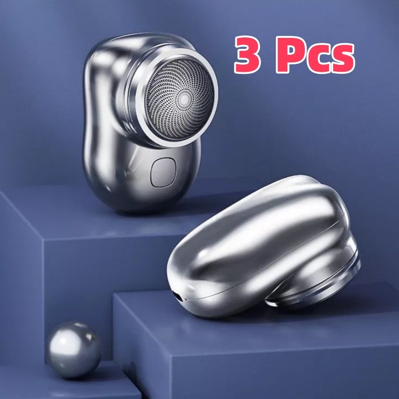 3 Pcs Barbeador Portatil Prata Compacto Para Viagem Bateria De Longa Vida Util Barba Conveniente Manutenção Simples