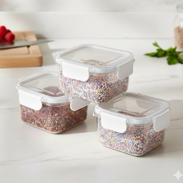 Conjunto Kit 3 Potes Hermeticos Quadrados 60ml 160ml e 380ml Alimentos Vedação Segura Organizacao Cozinha