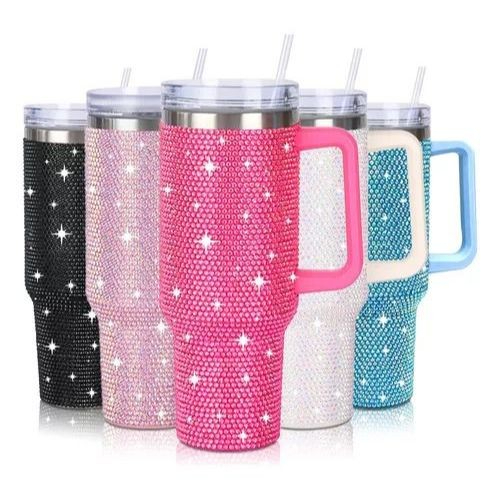 Copo Térmico 1200ml Com Strass Brilhante Com Alça Tampa E Canudo em Oferta na Shopee